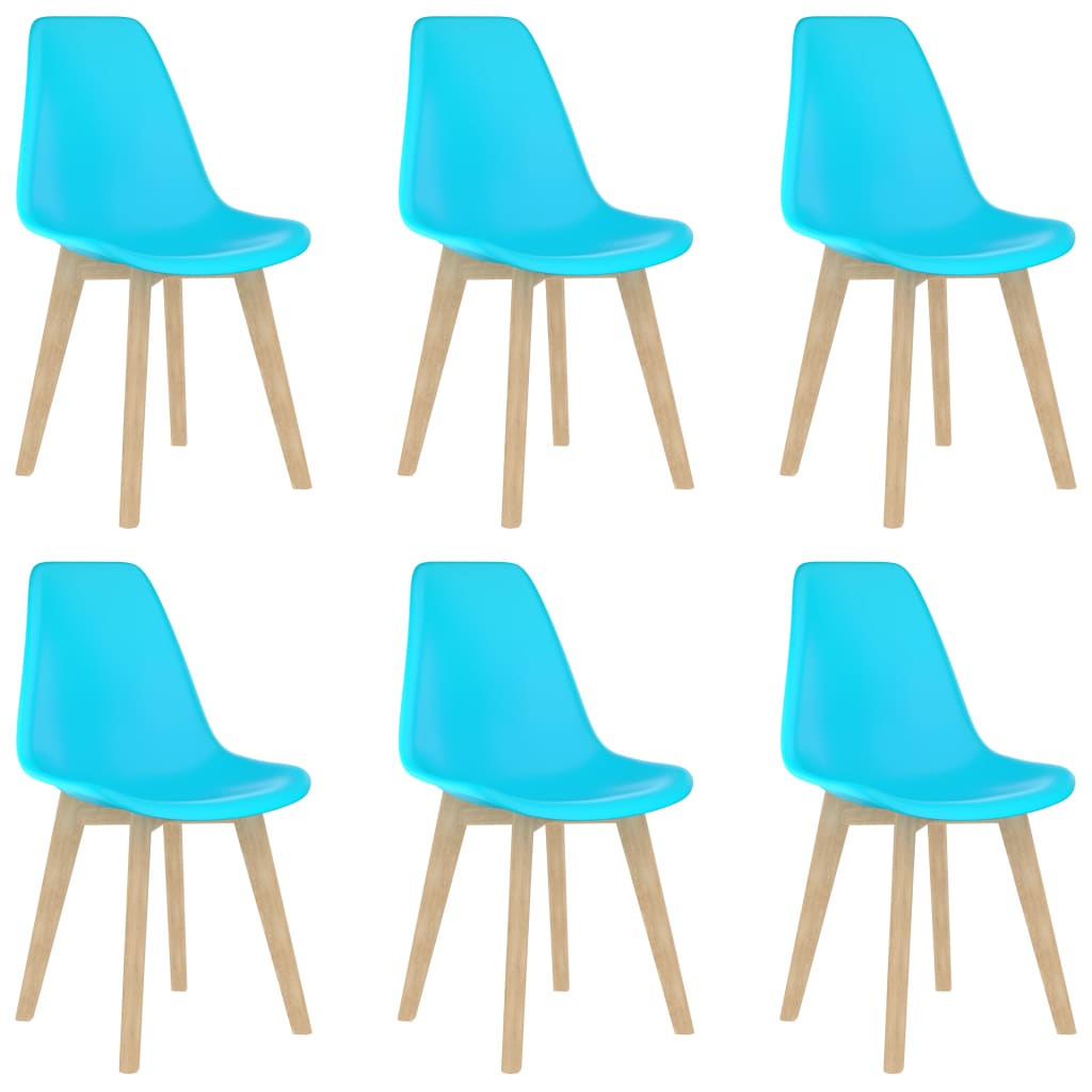 Set de 6 scaune de bucatarie, vidaXL, Polipropilena/Lemn de fag, 46 x 53,5 x 82 cm, Albastru